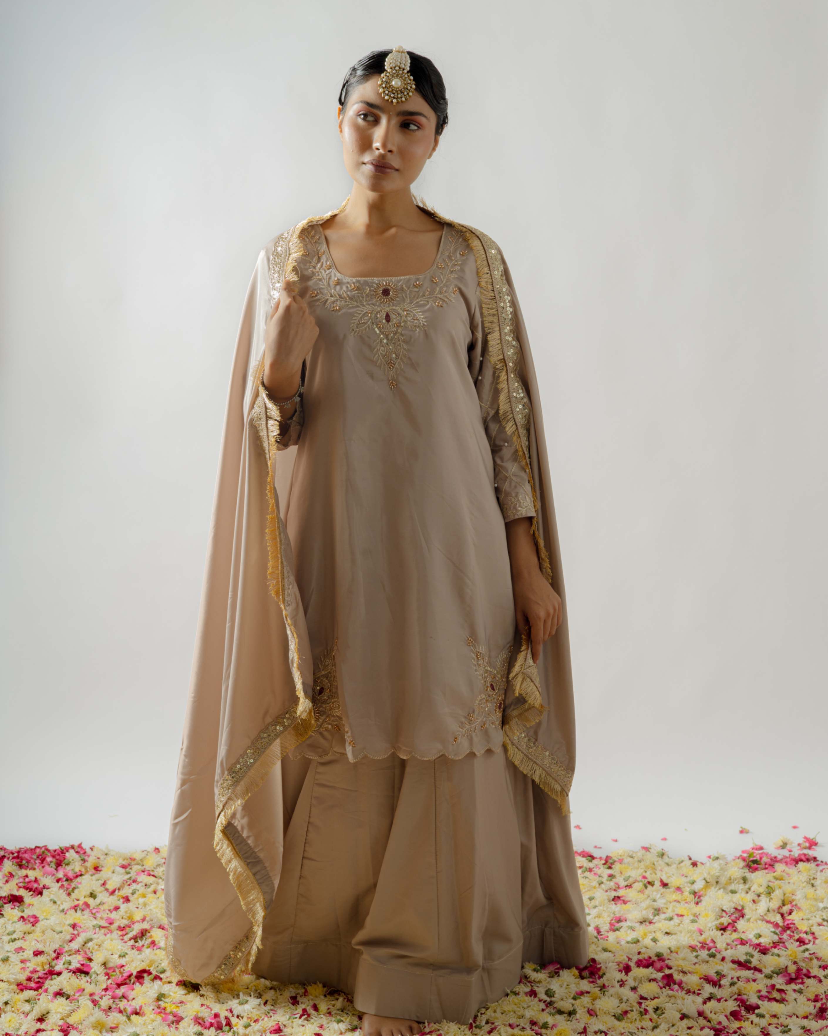 Zareen – Taupe-Golden Embroidered Set