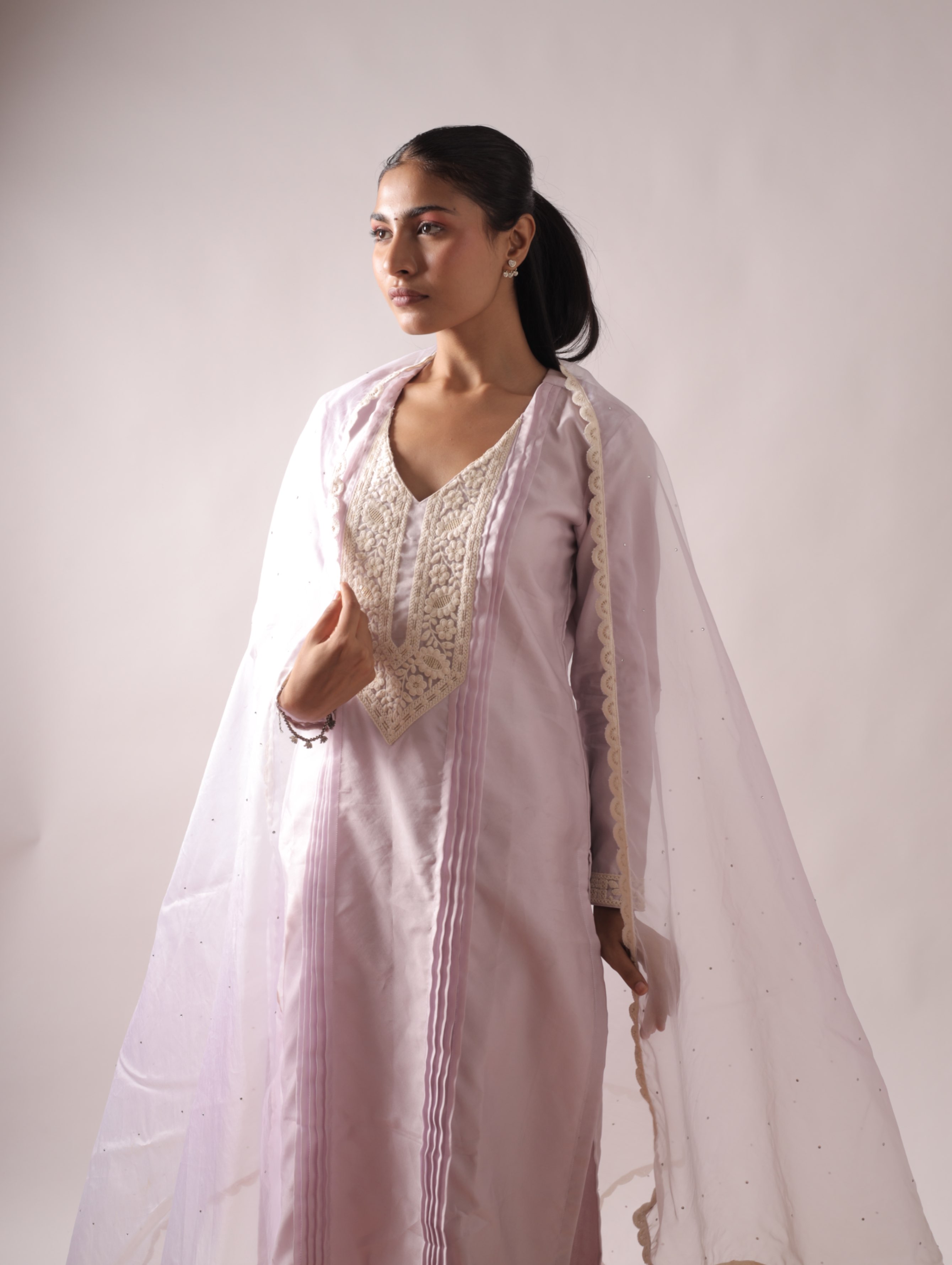 Chandni – White-Lilac Kurta